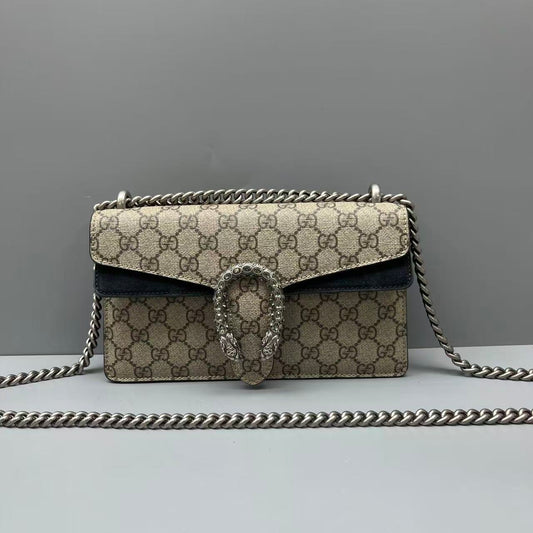 Gucci - Dionysus Small Shoulder Bag - GG Supreme canvas with suede and leather trim - Beige and Black - (Small)
