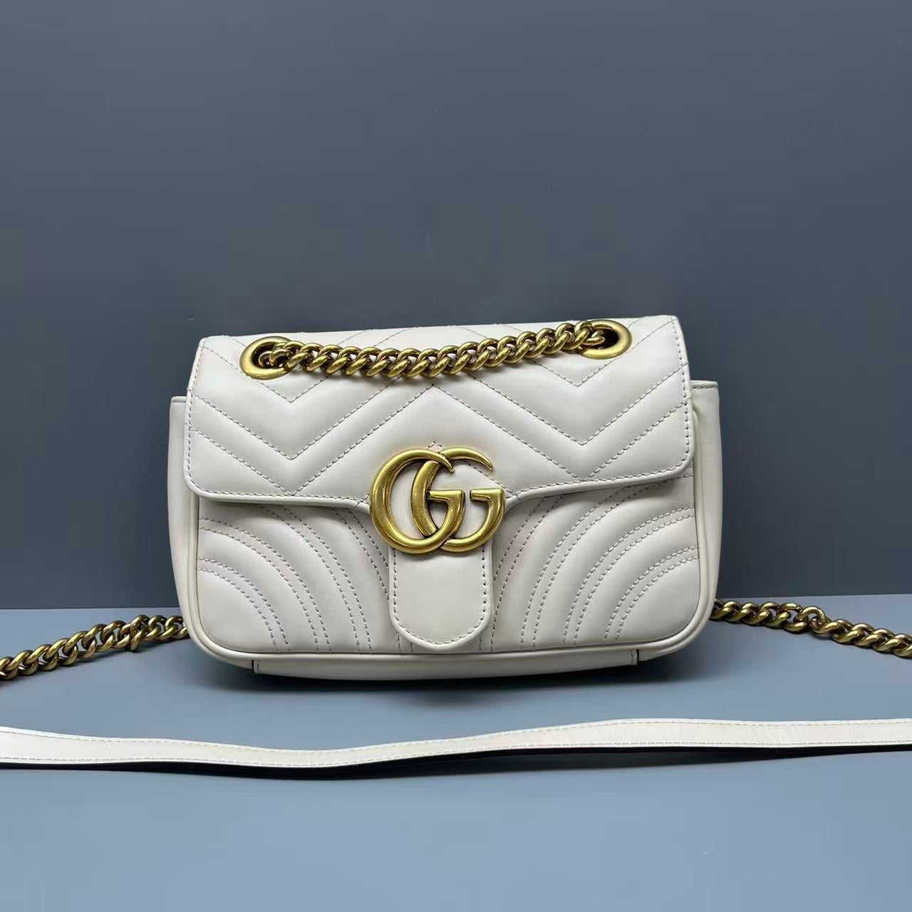 Gucci - GG Marmont Small Chain Shoulder Bag - Leather - White - (Small)