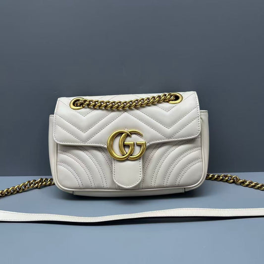 Gucci - GG Marmont Small Chain Shoulder Bag - Leather - White - (Small)