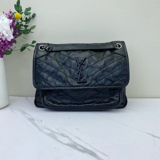 Saint Laurent - Niki Medium - Waxed leather - Black - (medium)
