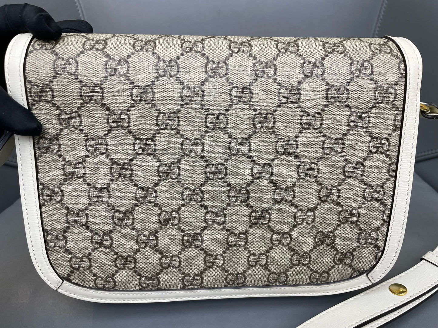 Gucci - 1955 Horsebit Shoulder Bag - GG Supreme Canvas with Leather Trim - White with Beige/Ebony Accents - (Medium)