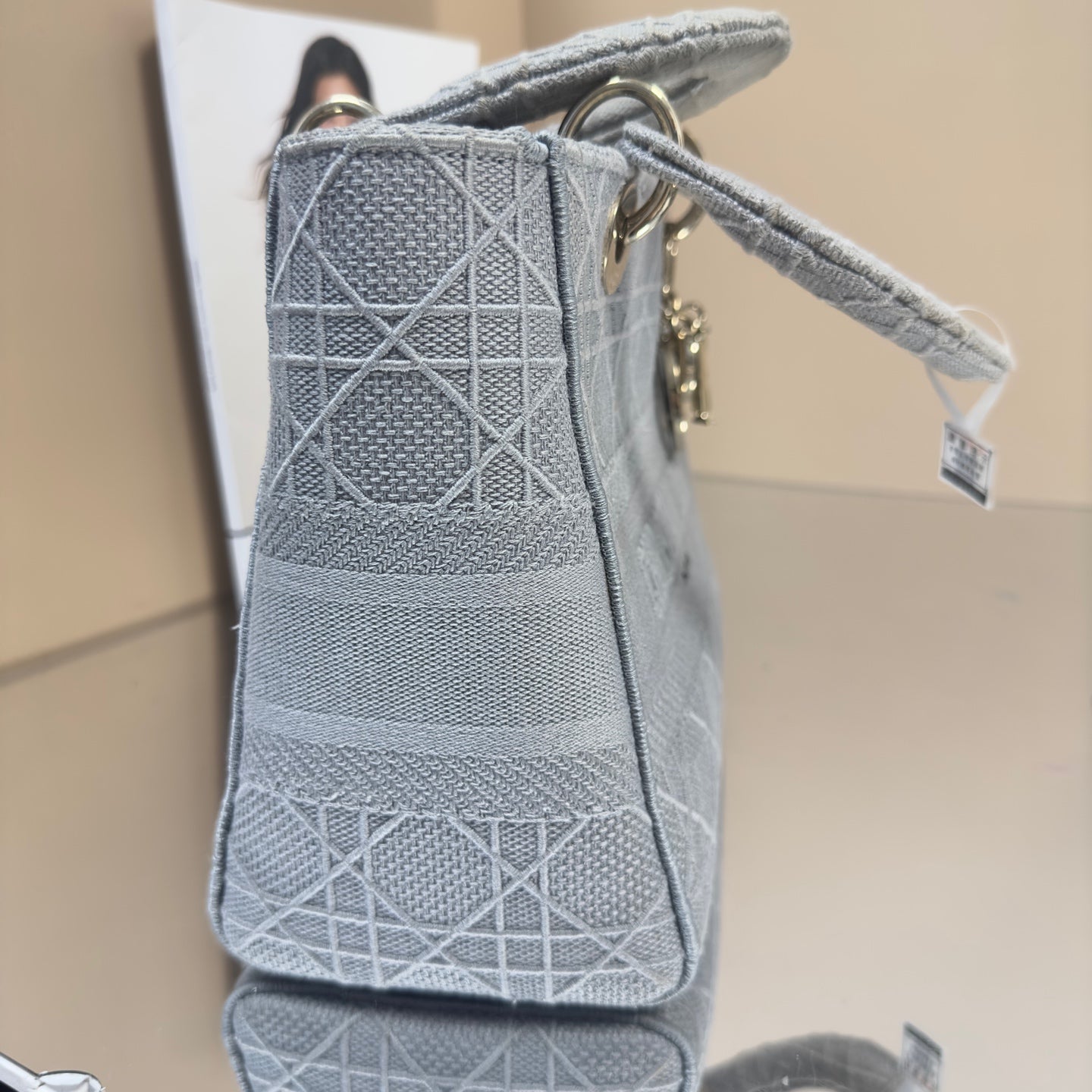 Dior - Lady Dior (Five-Grid Embroidered Series) - Cloth - Grey - (small)