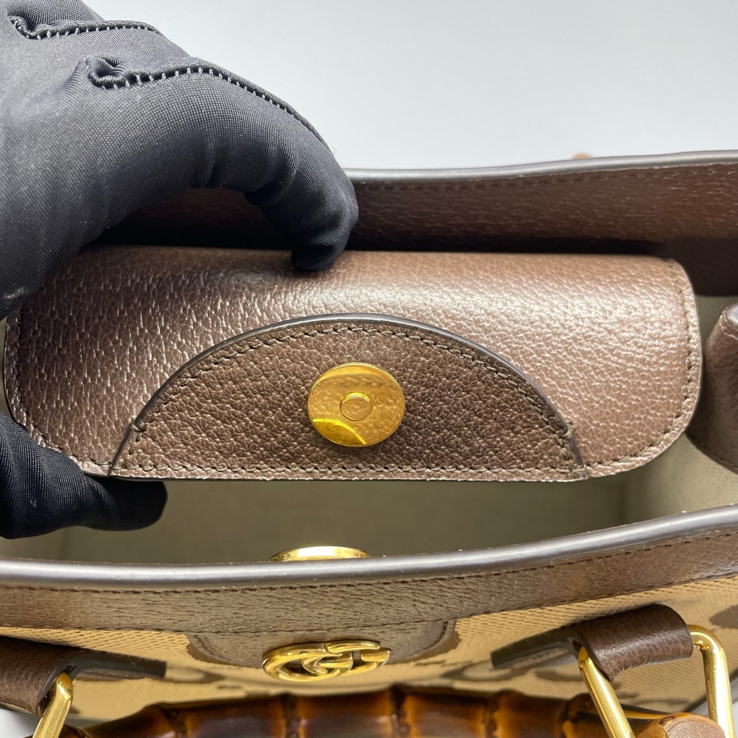 Gucci - Diana Bamboo Tote - GG Supreme canvas with dark brown leather trim and natural bamboo handles - Brown - (mini)