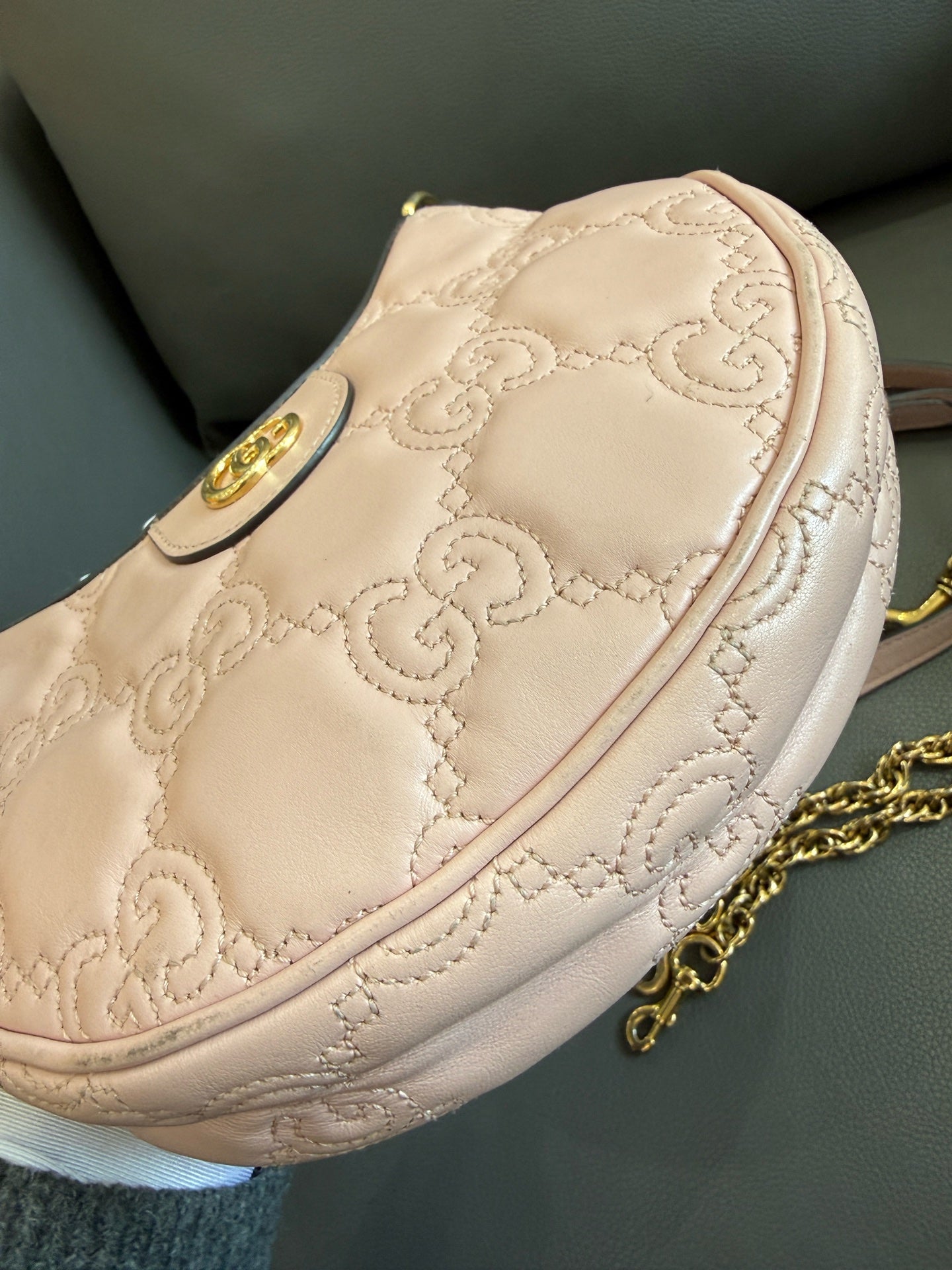 Gucci - Matelasse Crescent Moon Bag - Leather - Pink - (small)