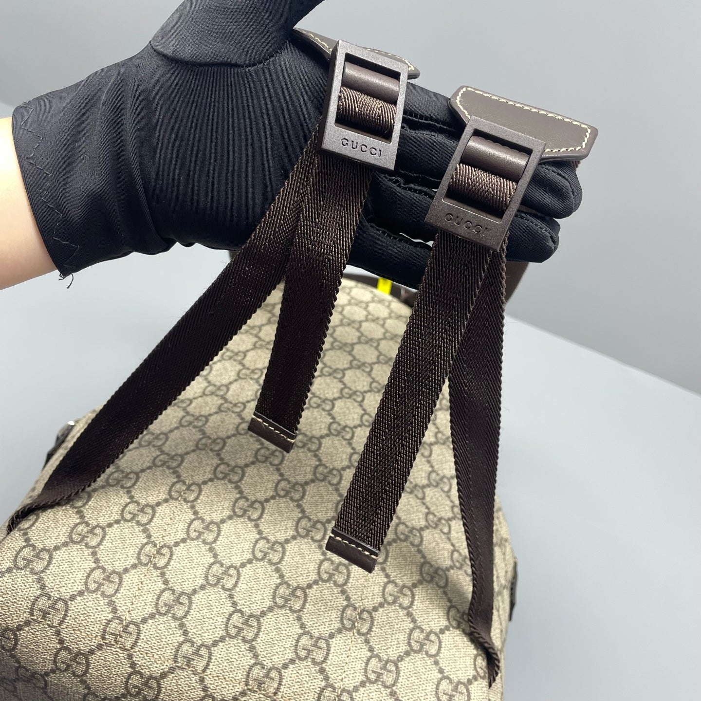 Gucci - GG Supreme Small Backpack - Coated canvas with leather trim and textile straps - Beige - (Small)