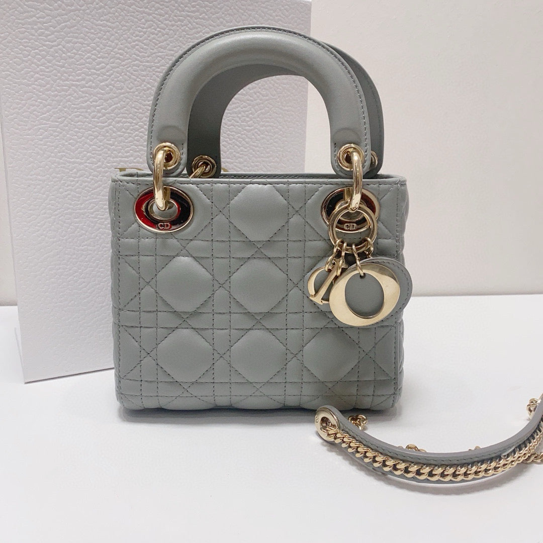 Dior - Lady Dior Mini - Lambskin leather - Grey with Gold-Tone Hardware - (mini)