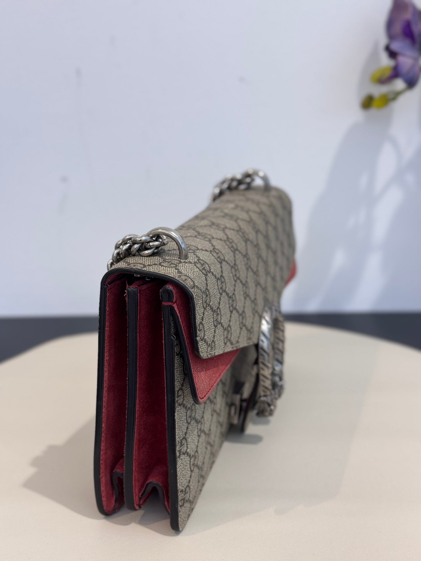 Gucci - Dionysus Medium Shoulder Bag - GG Supreme canvas and suede - Beige with Red accents - (Medium)