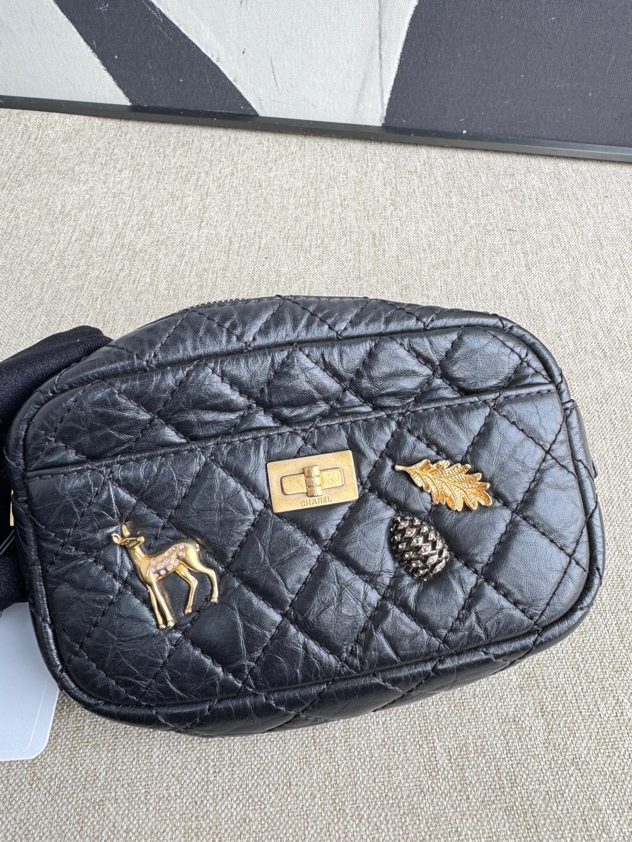 Chanel - 2.55 Emblem Camera Bag - Aged calfskin leather - Black - (Medium)