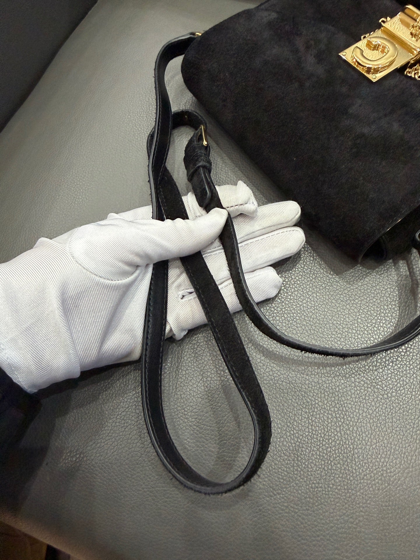 Celine - C Charm Messenger Bag - Suede - Black - (Small)