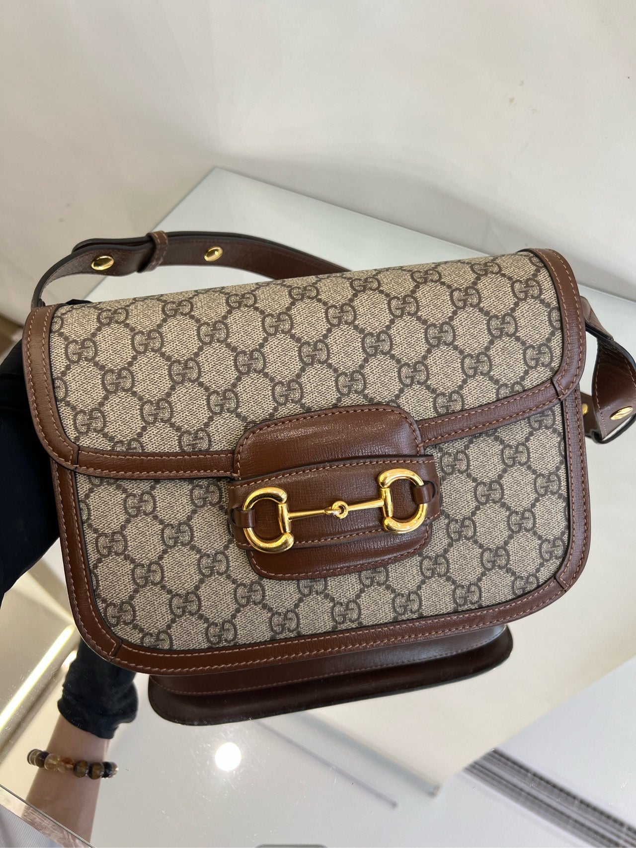 Gucci - Horsebit 1955 Shoulder Bag - GG Supreme canvas with leather trim - Beige and Brown - (medium)