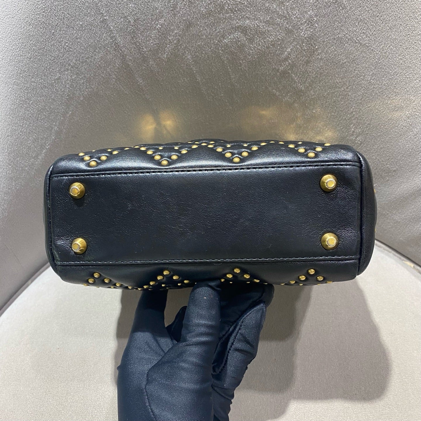 Dior - Lady Dior (Studded) - Lambskin leather with gold-tone rivets - Black - (Mini)