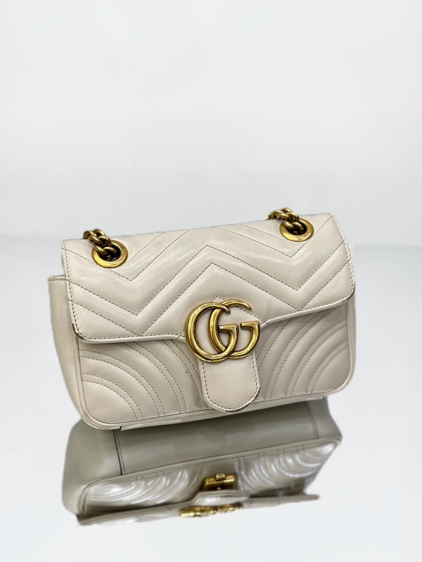 Gucci - GG Marmont Mini Flap Bag - Leather - White - (mini)