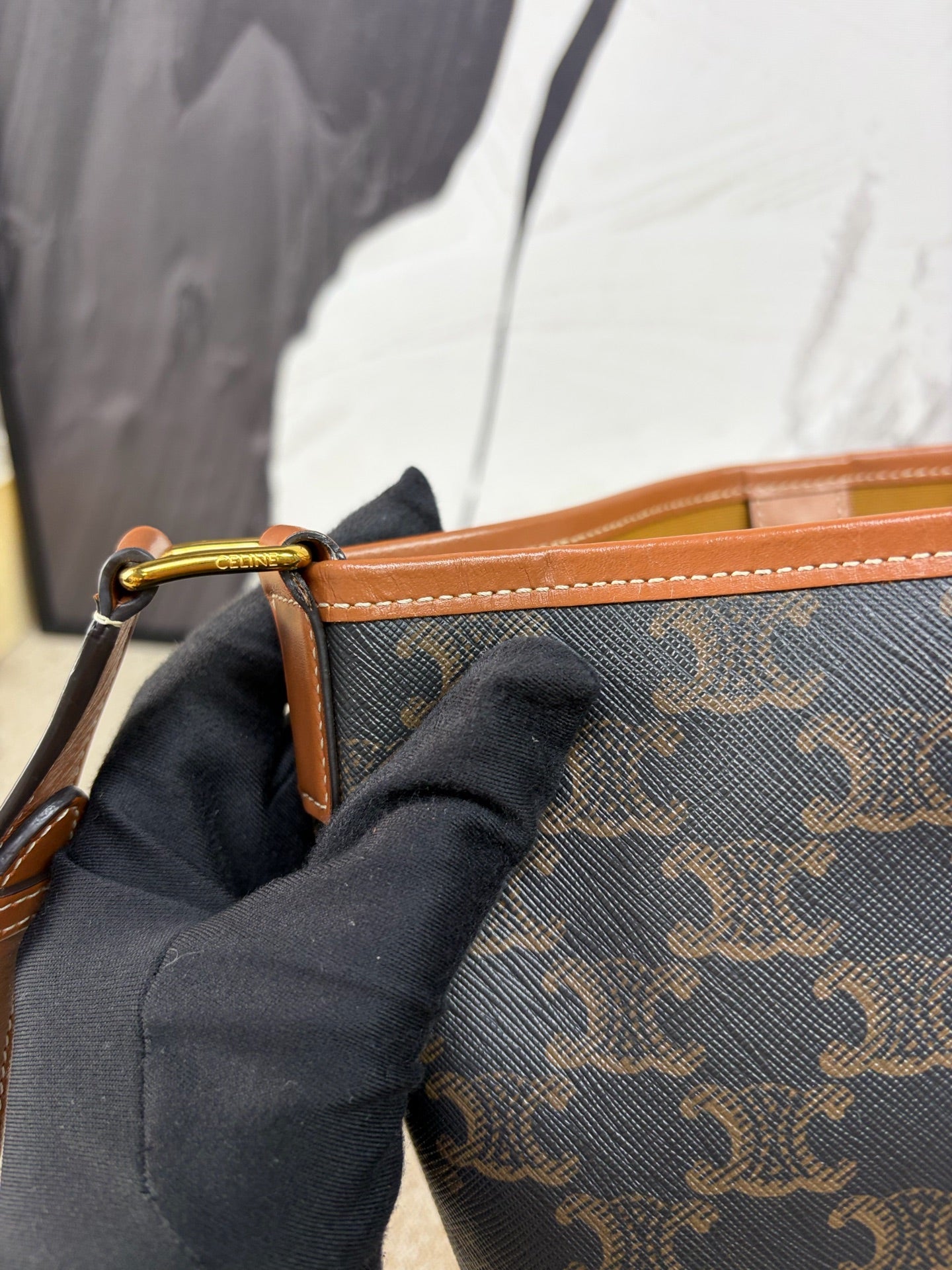 Celine - Triomphe Bucket Bag - Triomphe coated canvas with calfskin leather trim - Brown - (Small)
