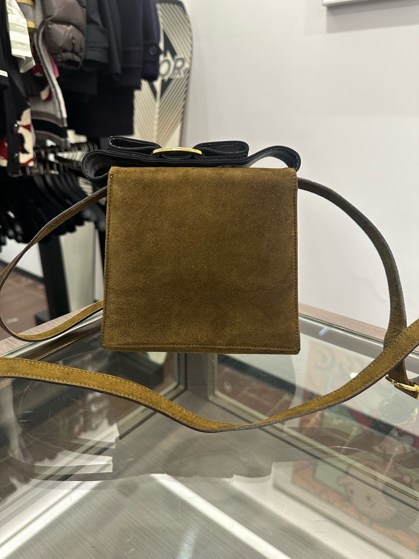 Salvatore Ferragamo - Vara Bow Flap Shoulder Bag - Suede - Brown - (mini)