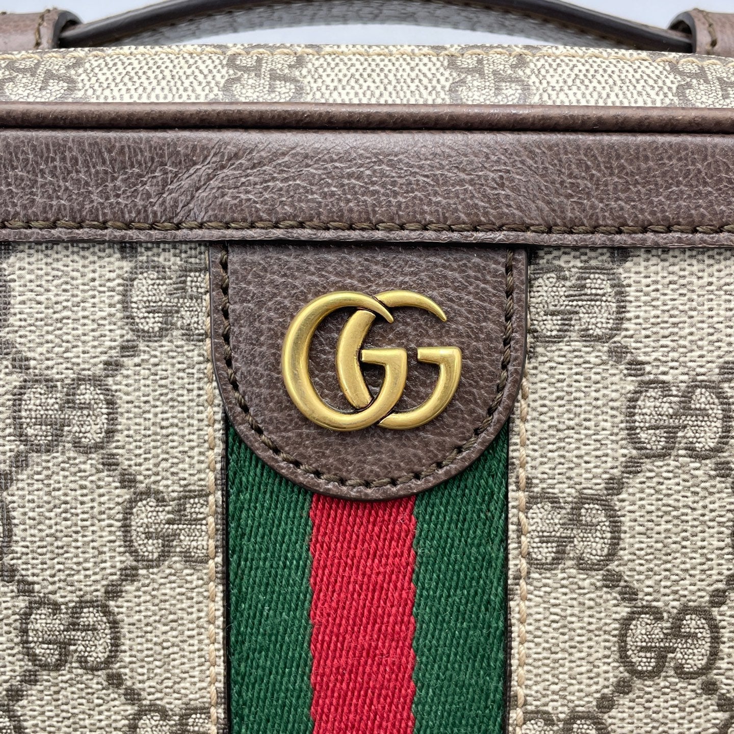 Gucci - Ophidia GG Small Bag - GG Supreme canvas with leather trim - Beige with brown accents, red and green web stripe - (small)
