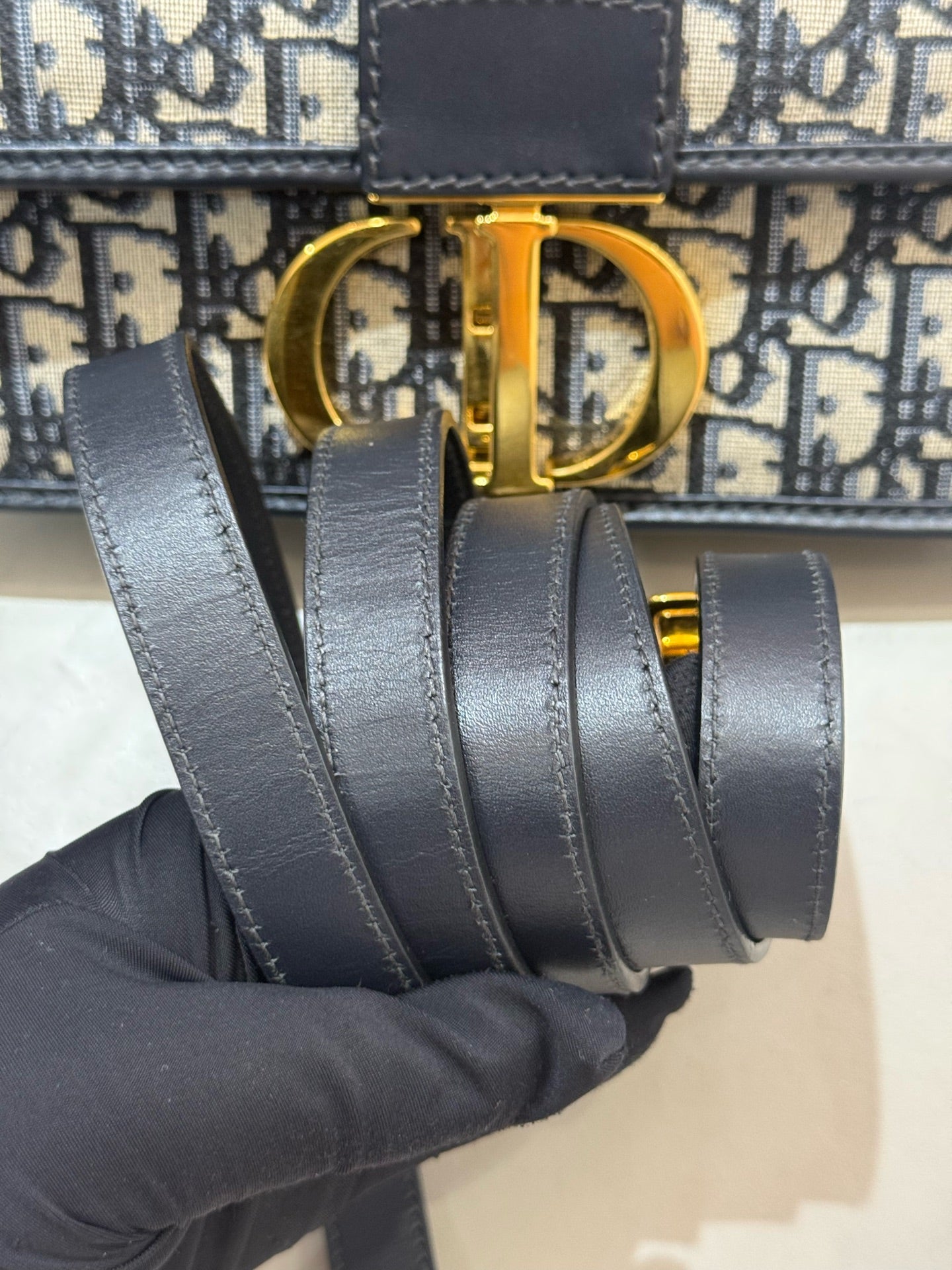Dior - Montaigne 30 - Jacquard canvas with leather trim - Navy and Beige - (Medium)