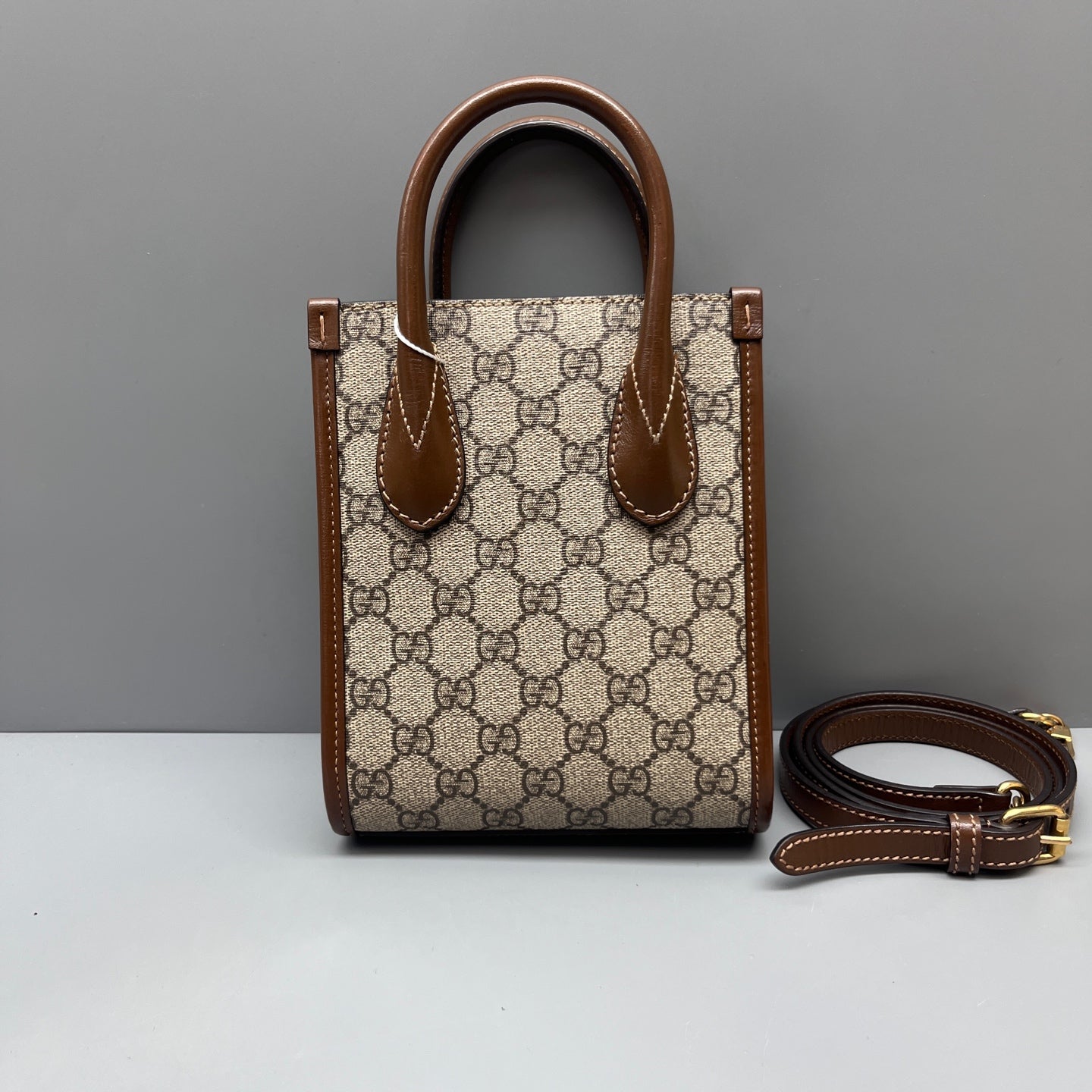 Gucci - Mini Vertical Tote - GG Supreme canvas with leather trim - Beige - (mini)
