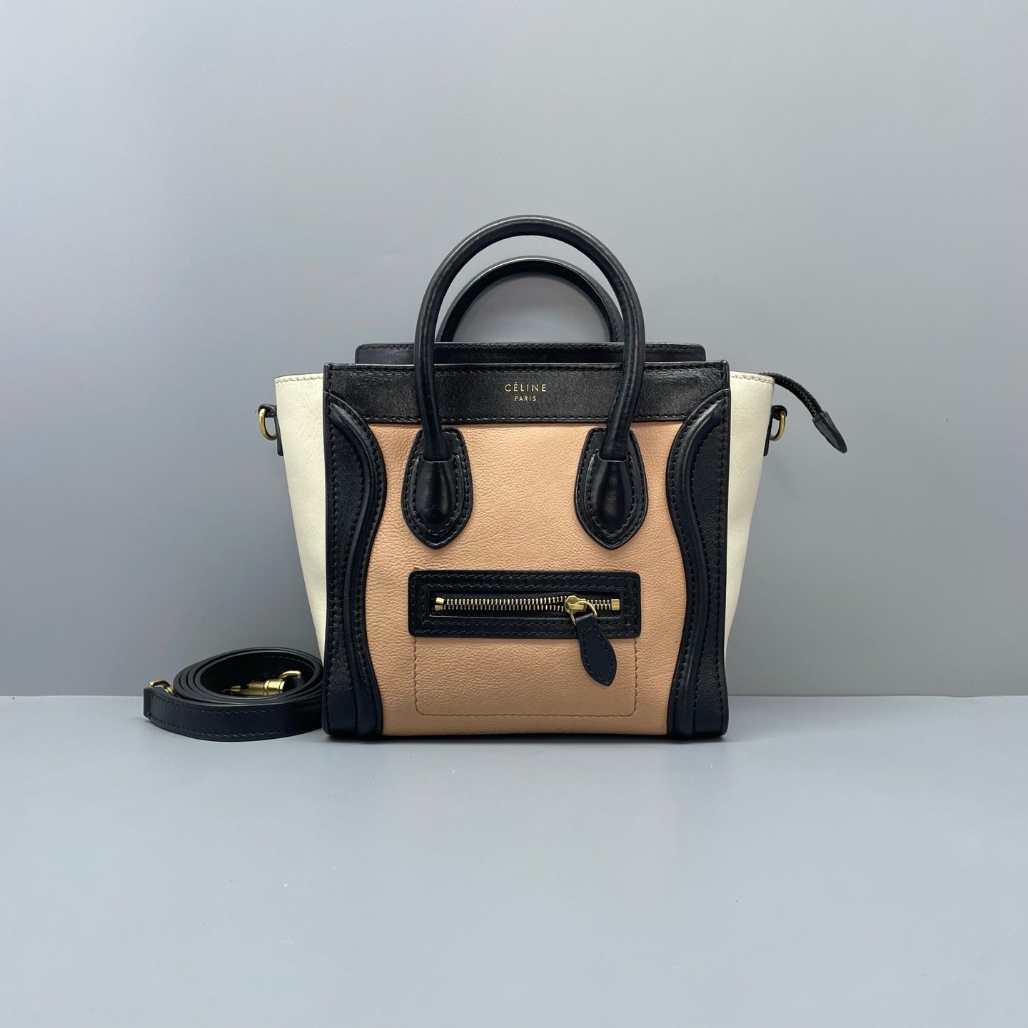 Celine - Luggage Nano - Grained calfskin and smooth leather - Black, Peach, and Cream - (mini)