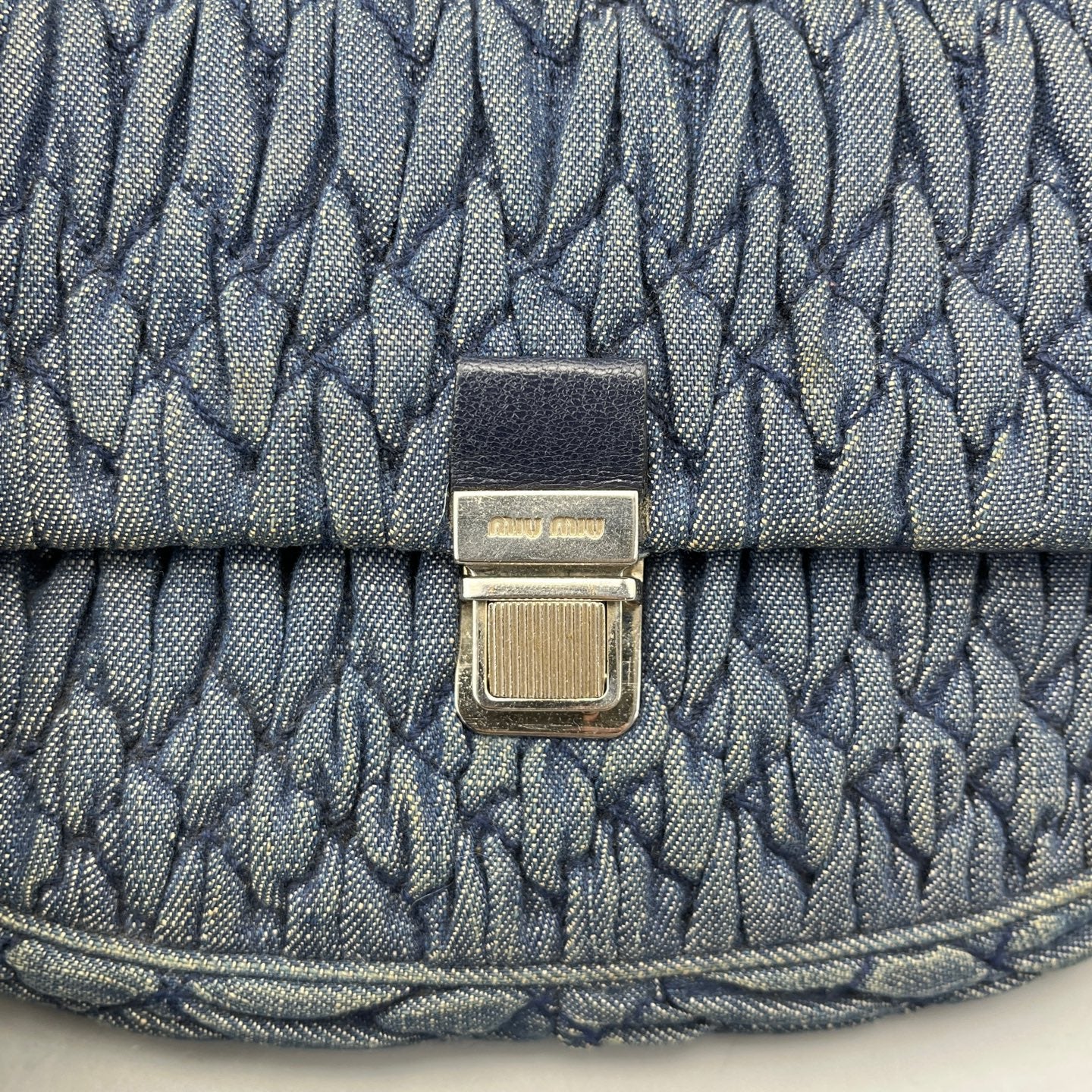 Miu Miu - Matelassé Denim Gemstone Chain Flap Bag - Denim - Blue - (mini)