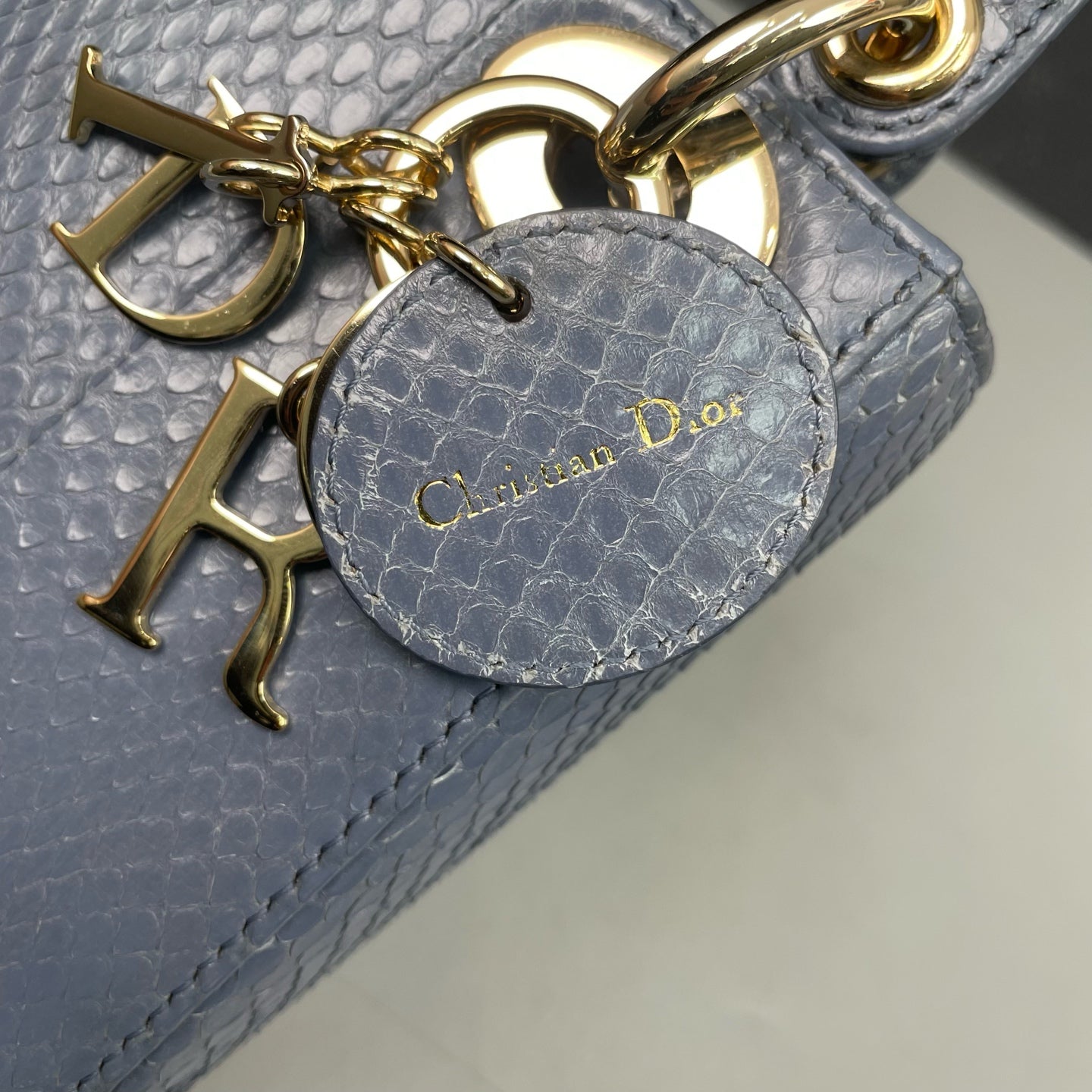 Dior - Lady Dior Mini - Python leather - Dusty Blue with Gold-Tone Hardware - (mini)