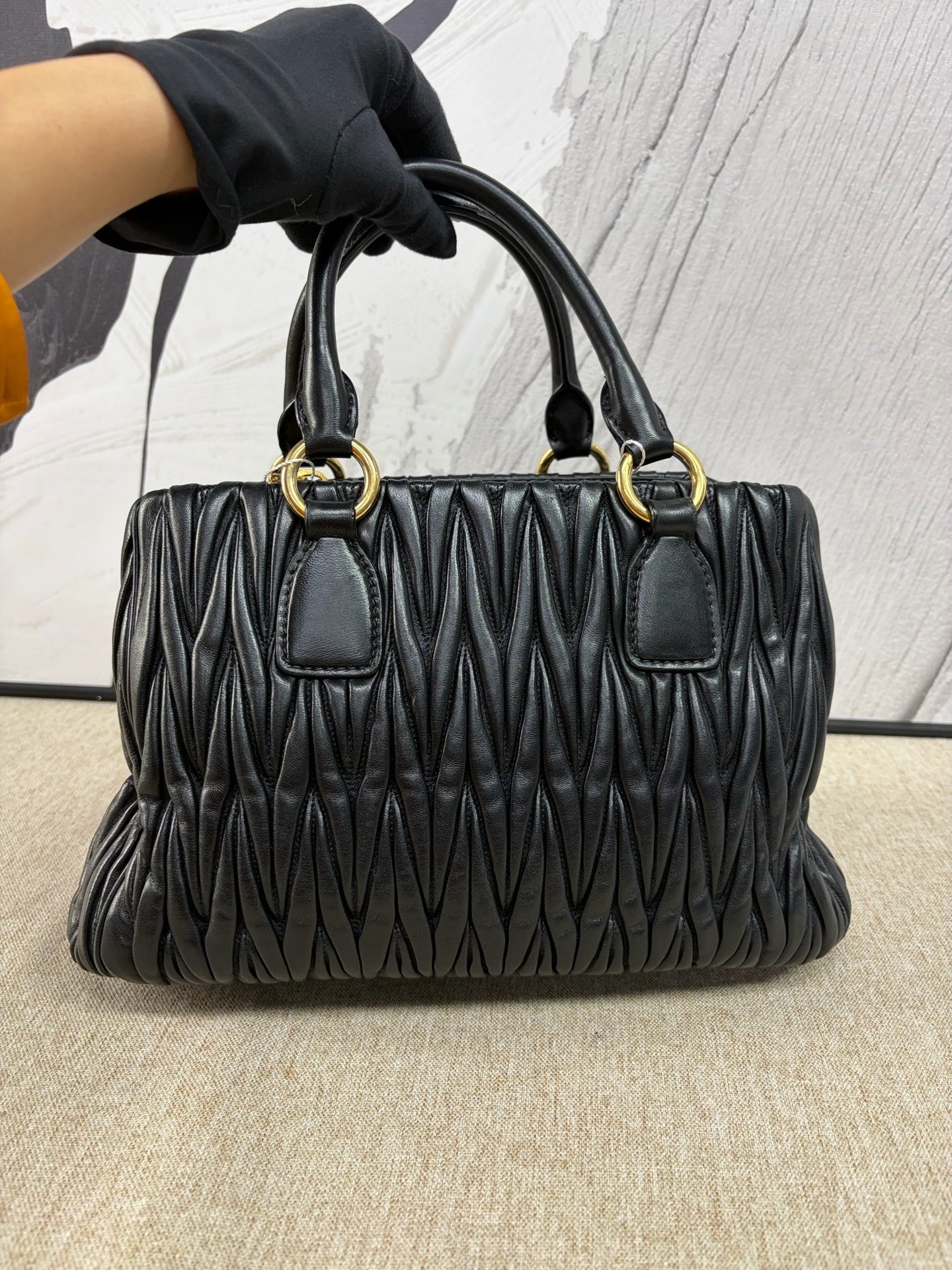 Miu Miu - Matelassé Top Handle Bag - Lambskin leather - Black with Gold-Tone Hardware - (medium)