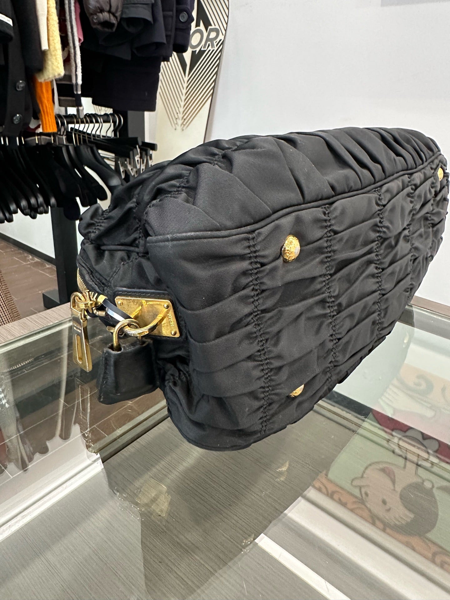 Prada - Gaufre Tessuto Tote B1407L - Polyamide nylon with Saffiano leather trim - Black with gold-tone hardware - (Medium)