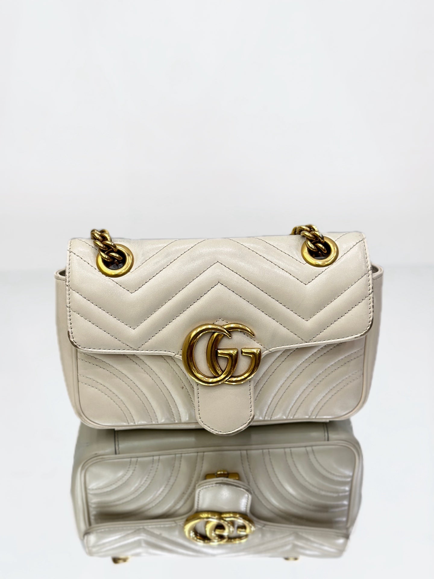 Gucci - GG Marmont Mini Flap Bag - Leather - White - (mini)