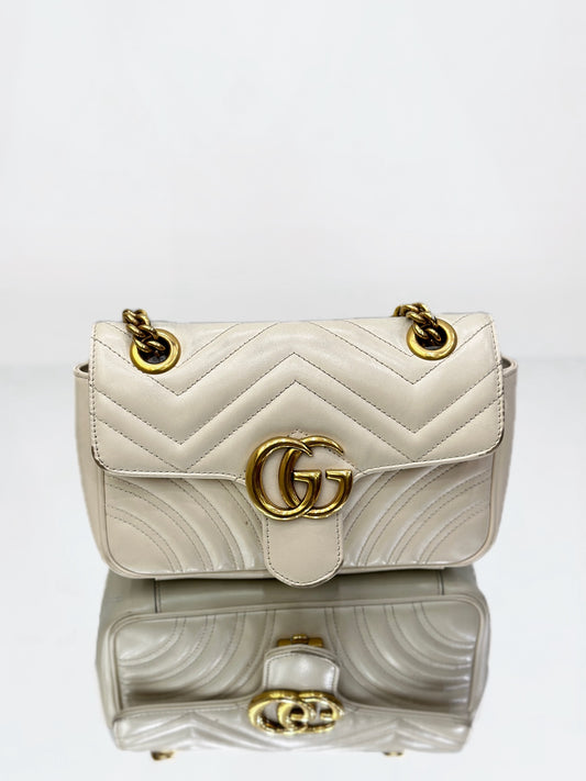 Gucci - GG Marmont Mini Flap Bag - Leather - White - (mini)