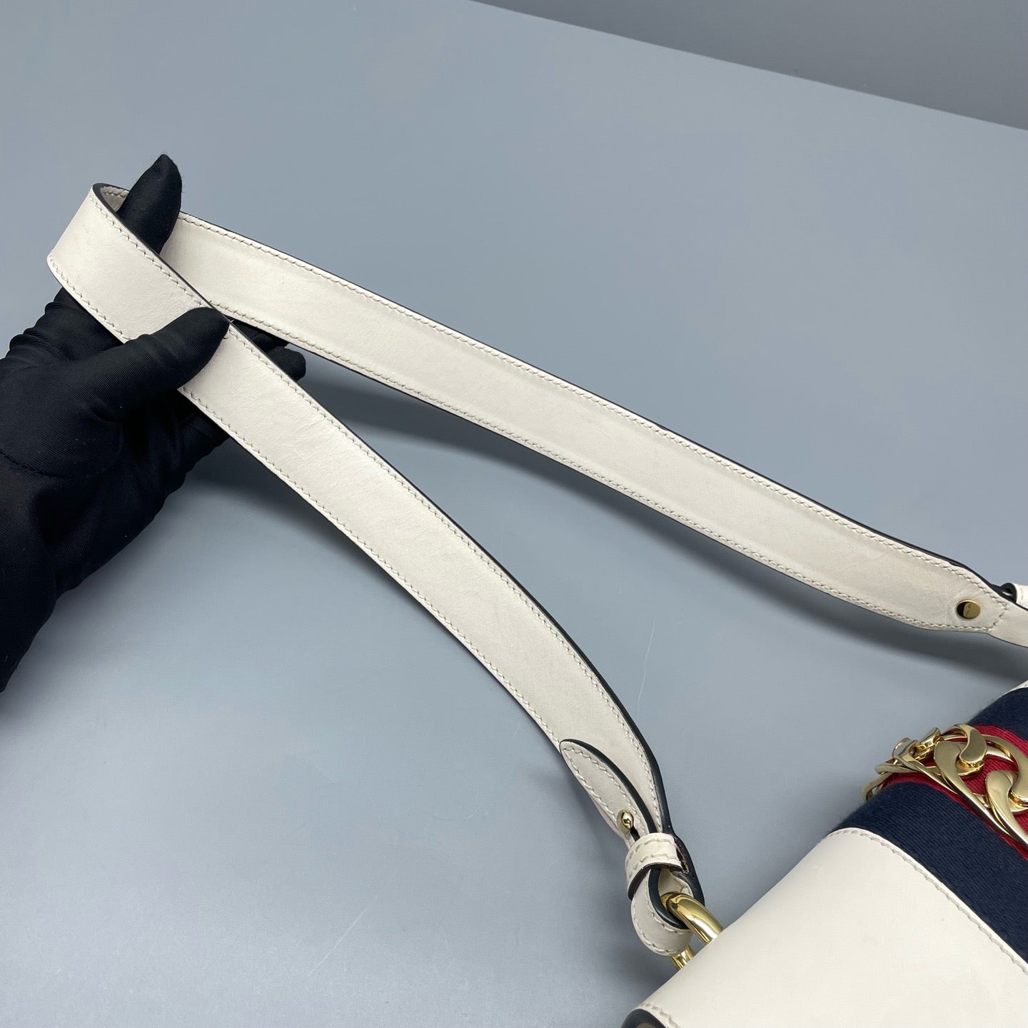 Gucci - Sylvie - Leather and Fabric - White with Red and Blue accents - (Medium)
