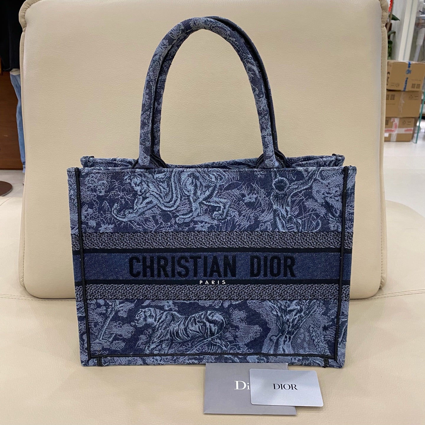Dior - Book Tote - Embroidered canvas - Navy - (medium)