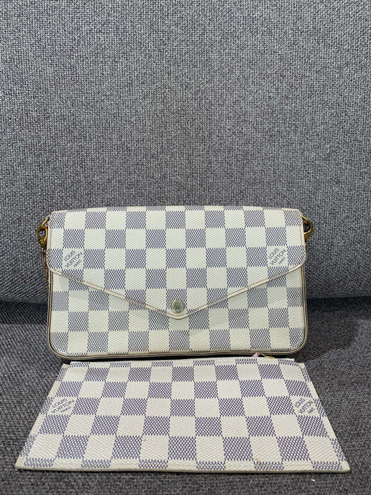 Louis Vuitton - Pochette Félicie - Damier Azur coated canvas with leather trim - White - (Mini)