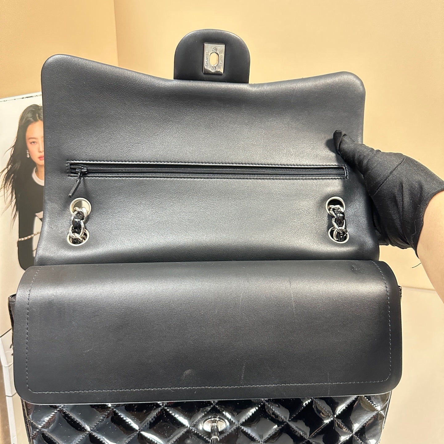 Chanel - Classic Flap Jumbo Double Flap - Patent leather - Black - (Large)