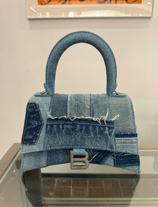 Balenciaga - Hourglass Patchwork Denim Top Handle Bag - Denim - Blue - (Small)