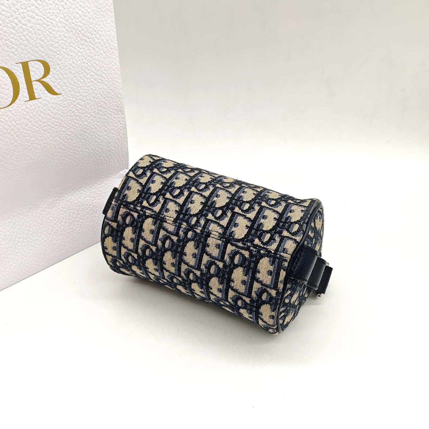 Dior - Mini Oblique Messenger Cylinder Bag - Embroidered canvas with leather trim - Beige and Blue - (mini)