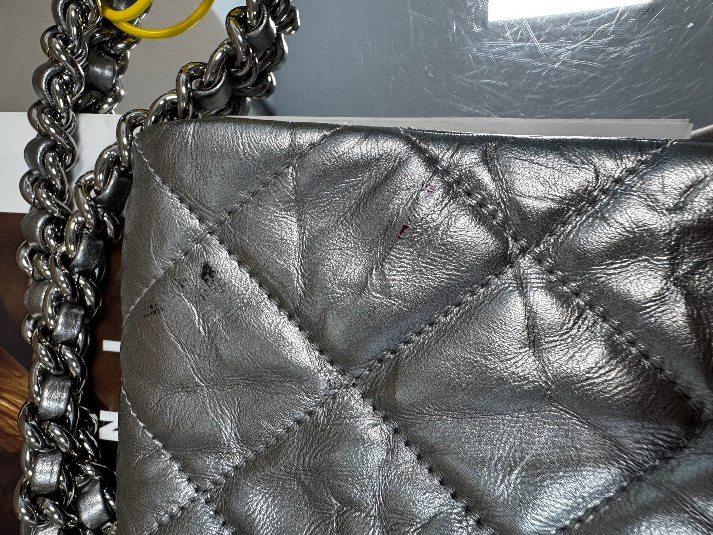 Chanel - Large Flap Bag - Aged calfskin leather - Silver - (Medium)