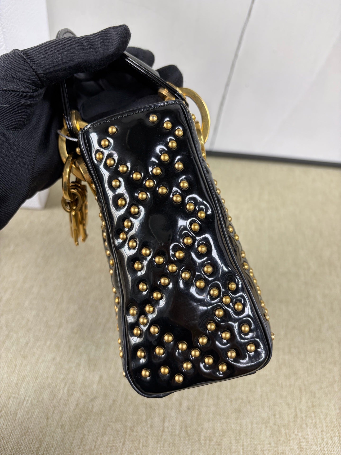 Dior - Lady Dior Mini Studded Bag - Patent leather - Black - (mini)