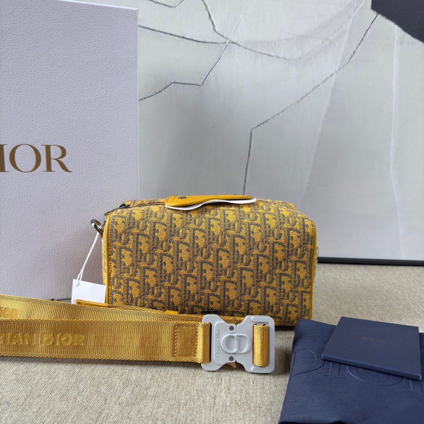 Dior - Lingot 22 Oblique Duffle Bag - Embroidered Dior Oblique canvas with grain leather trim - Yellow - (small)