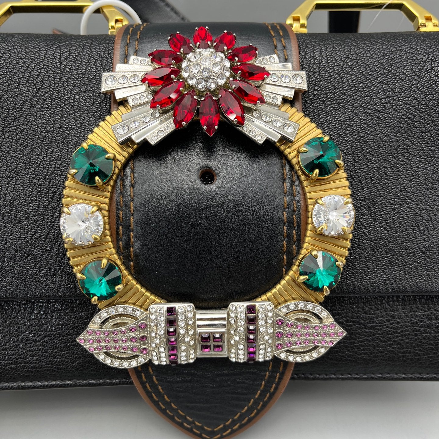 Miu Miu - Jeweled Flap Shoulder Bag - Grained leather - Black - (Small)