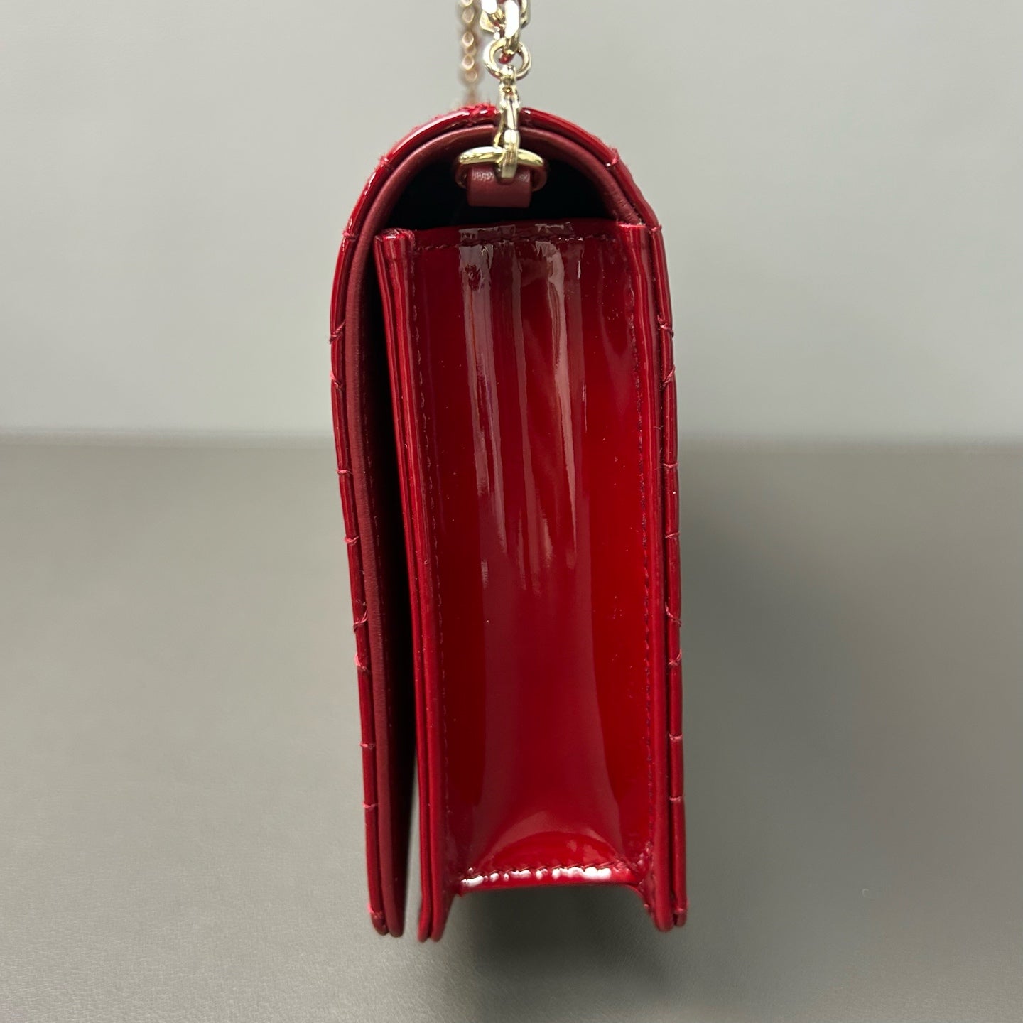 Dior - Cannage Quilted Chain Wallet - Patent leather - Red - (mini)