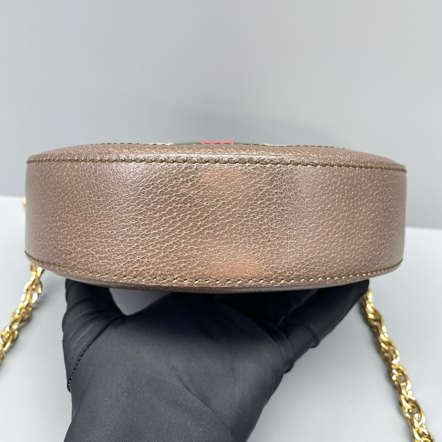 Gucci - Ophidia Round Mini Bag - GG Supreme canvas, Grained leather - Brown - (mini)
