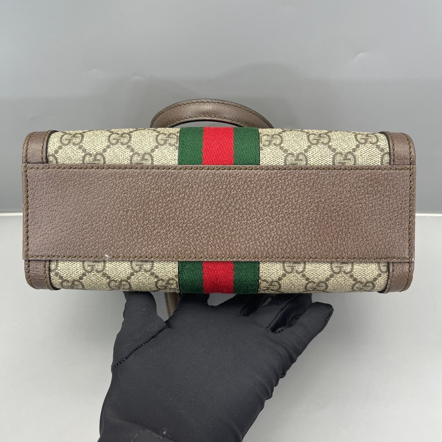 Gucci - Ophidia GG Supreme Small Top Handle Bag - GG Supreme coated canvas with grained leather trim - Brown - (small)