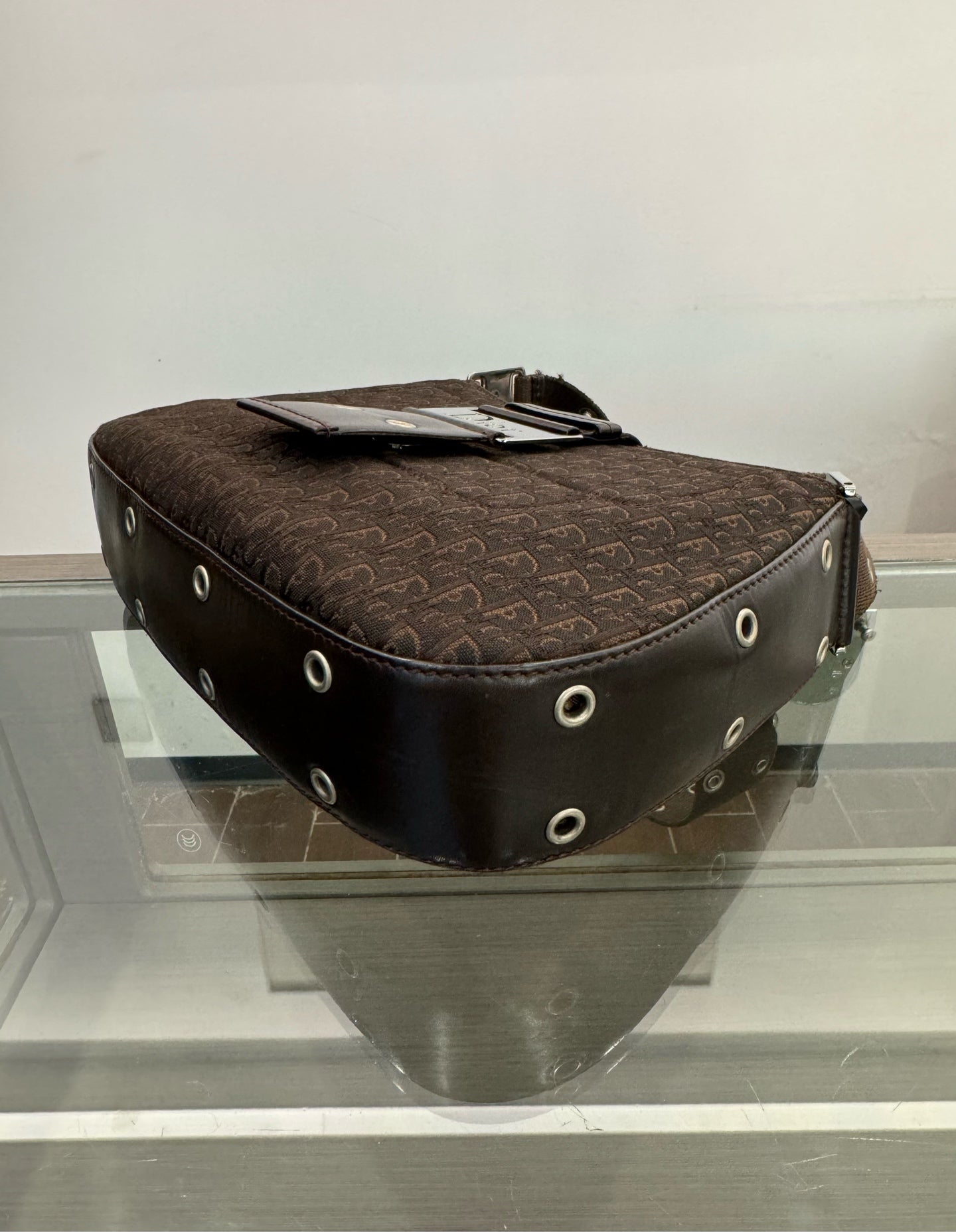 Dior - Oblique Punk Shoulder Bag - Jacquard canvas with leather trim - Dark Brown and Burgundy - (small)