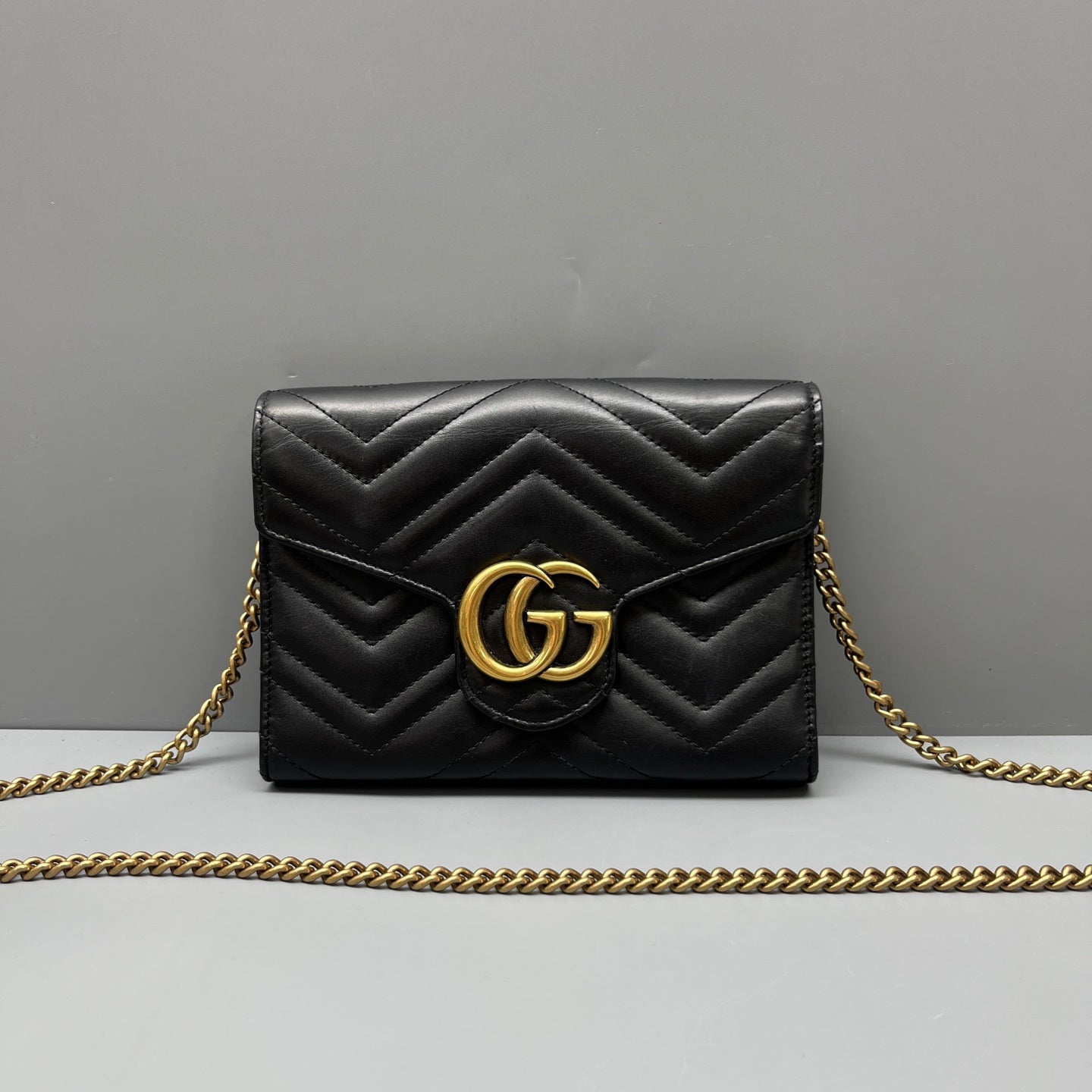Gucci - GG Marmont Matelassé Wallet on Chain (WOC) - Leather - Black - (mini)