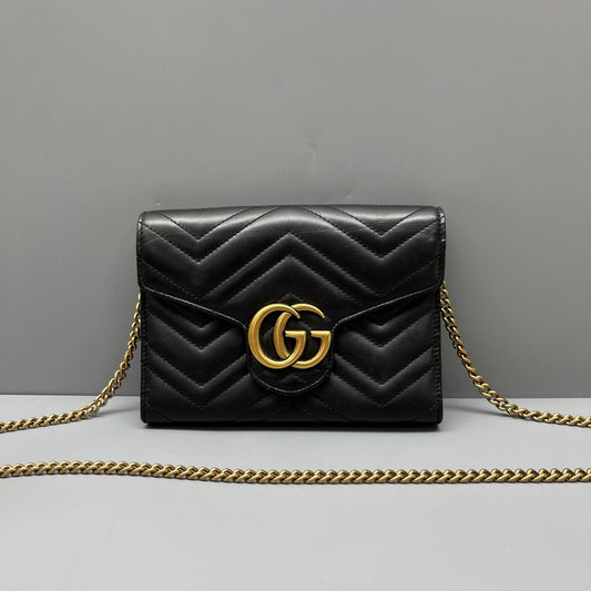 Gucci - GG Marmont Matelassé Wallet on Chain (WOC) - Leather - Black - (mini)