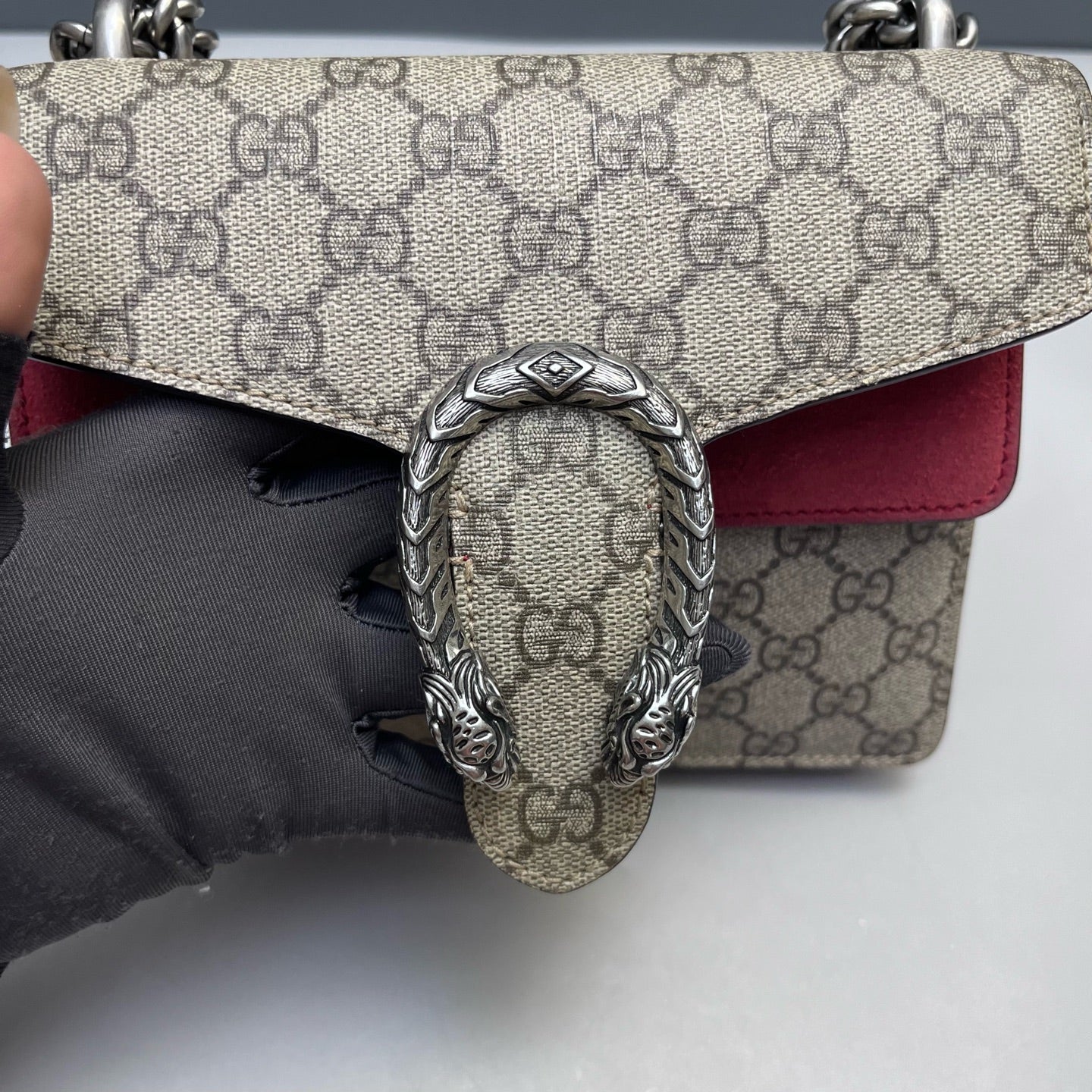 Gucci - Dionysus Small Shoulder Bag - GG Supreme canvas and Suede - Beige and Red - (Small)
