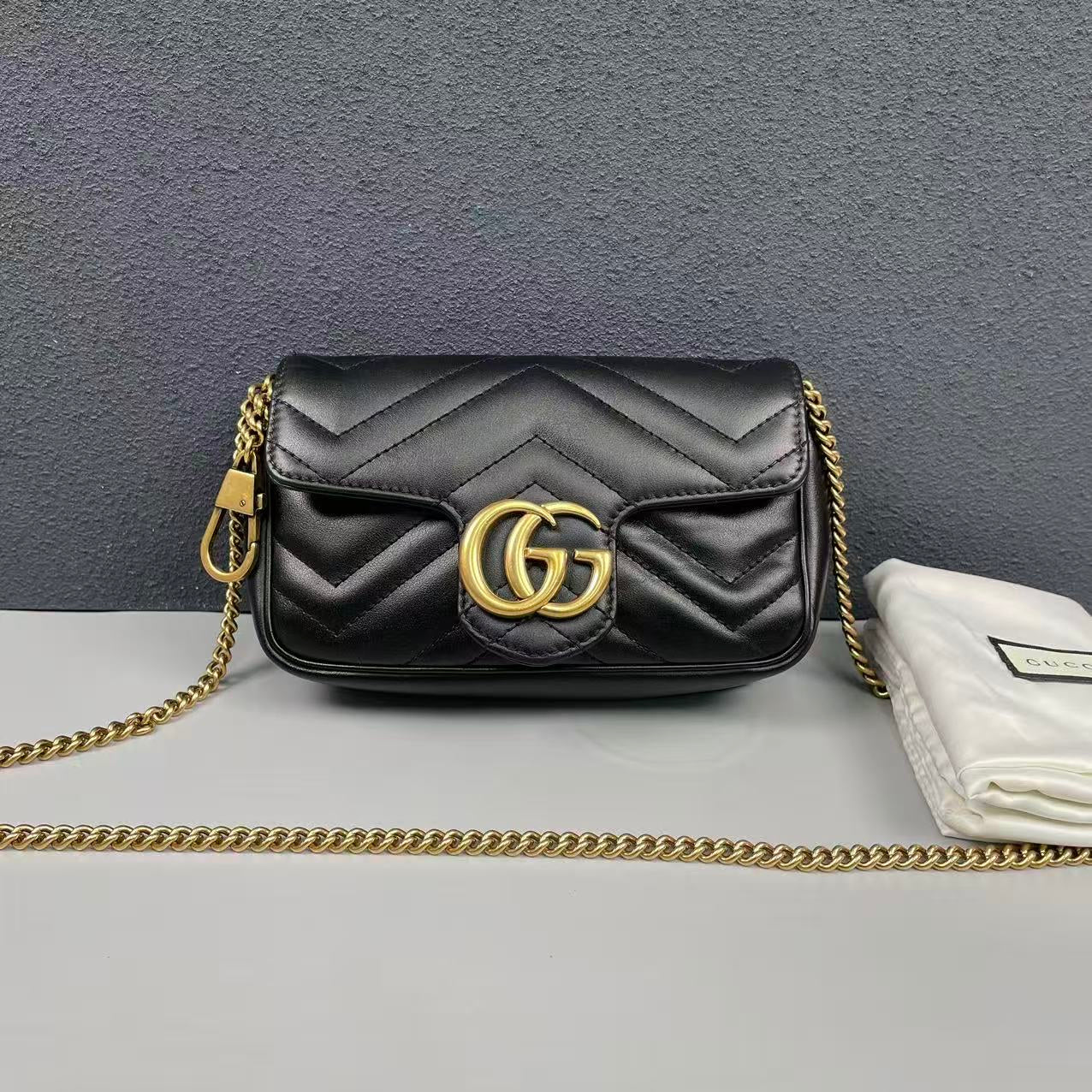 Gucci - GG Marmont Mini Chain Bag - Leather - Black - (mini)