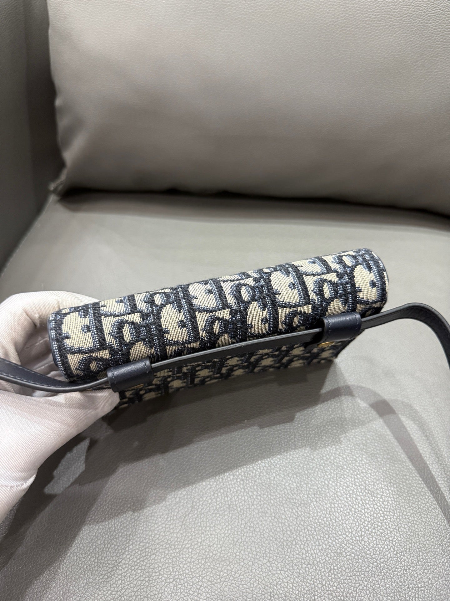 Dior - Saddle Belt Bag - Oblique embroidered canvas with leather trim - Navy - (mini)