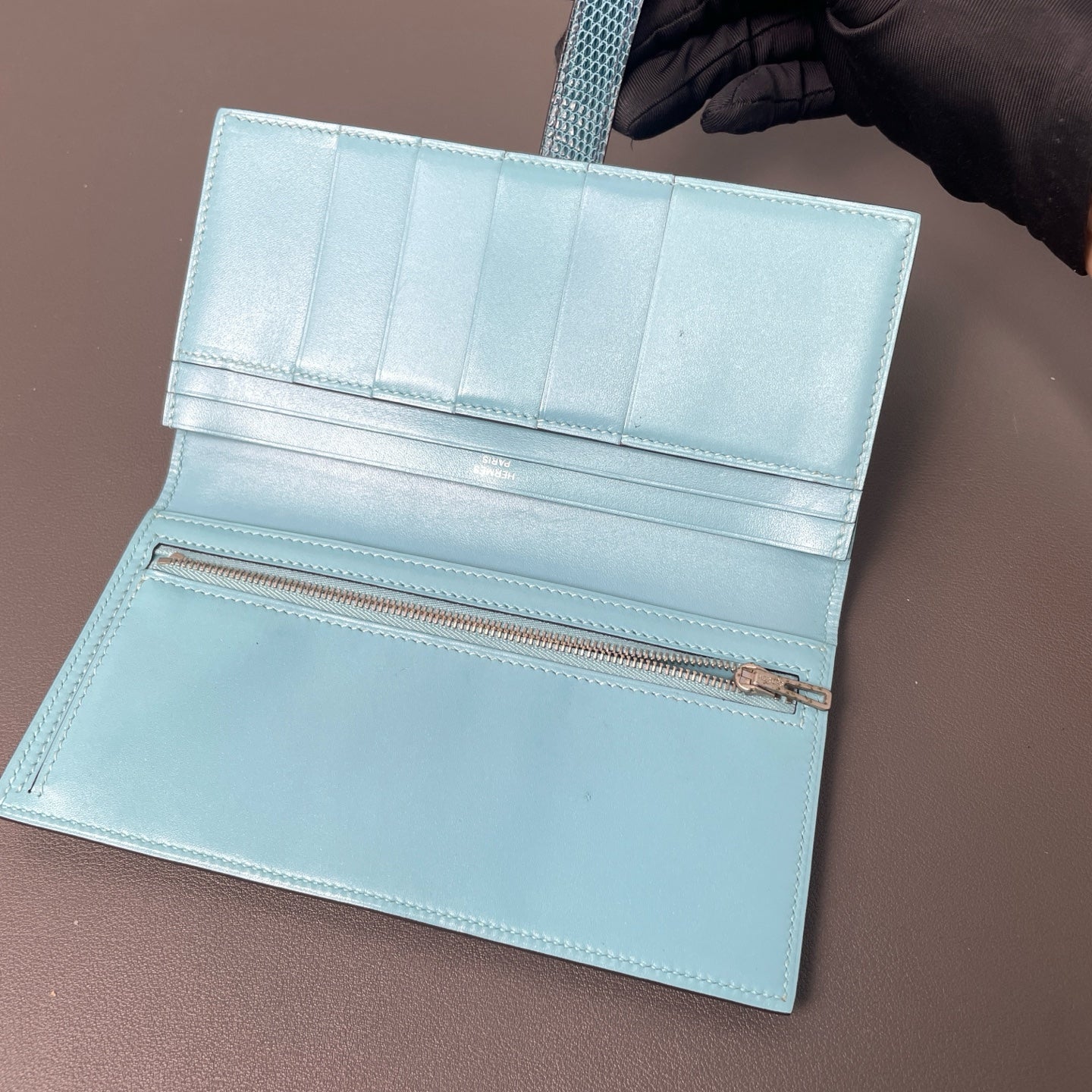 Hermès - Bearn - Lizard skin and leather - Blue - (small)