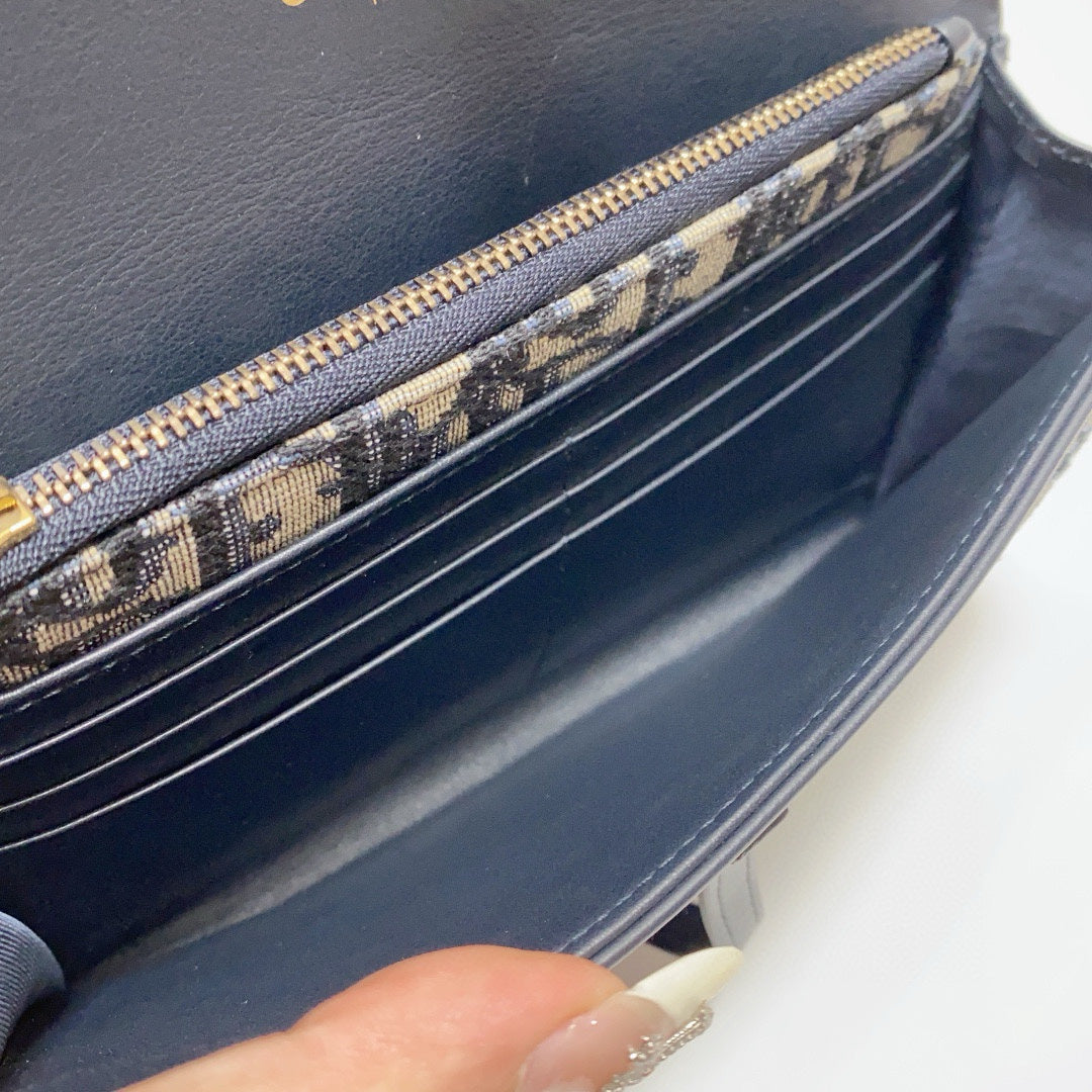 Dior - Saddle Pouch 2-in-1 Wallet on Chain - Dior Oblique jacquard canvas with leather trim - Blue and Beige - (mini)
