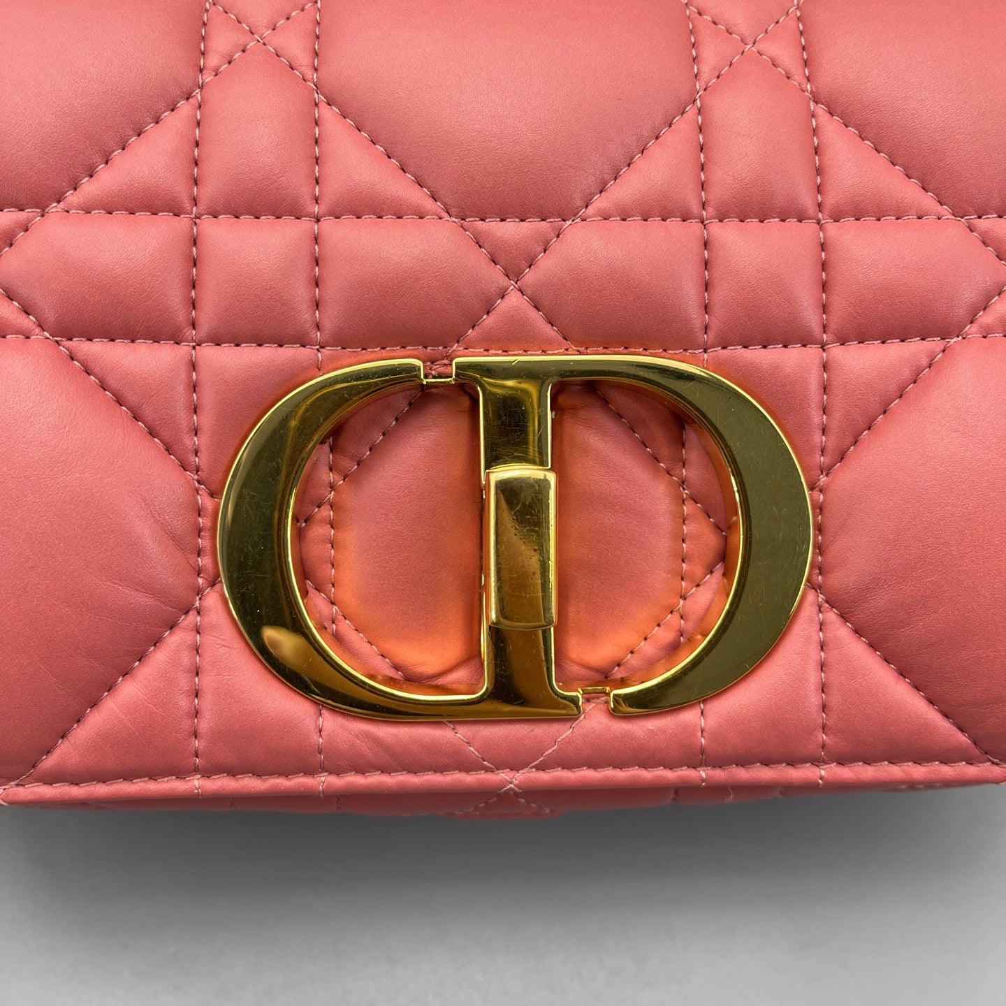 Dior - Caro Puff Chain Bag - Calfskin leather - Coral Pink with Gold-Tone Hardware - (mini)